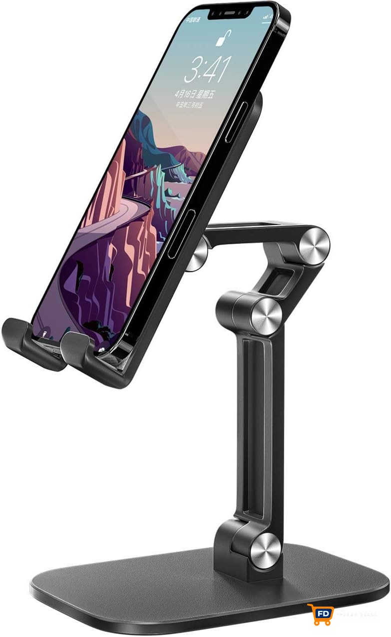 Support de téléphone portable, entièrement pliable, réglable, compatible avec tous les téléphones portables, tablettes de 4 à 10 pouces (noir)